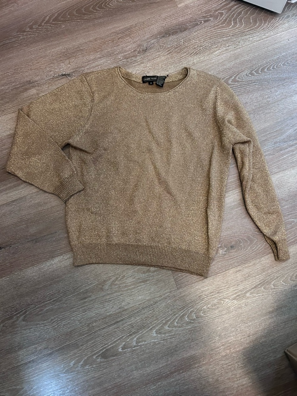 JEANNE PIERRE Metallic Gold Knit Top